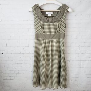 Mac & Jac Gingham Green White Plaid Checked Dress Cottage Core Sheath Tie Bow
